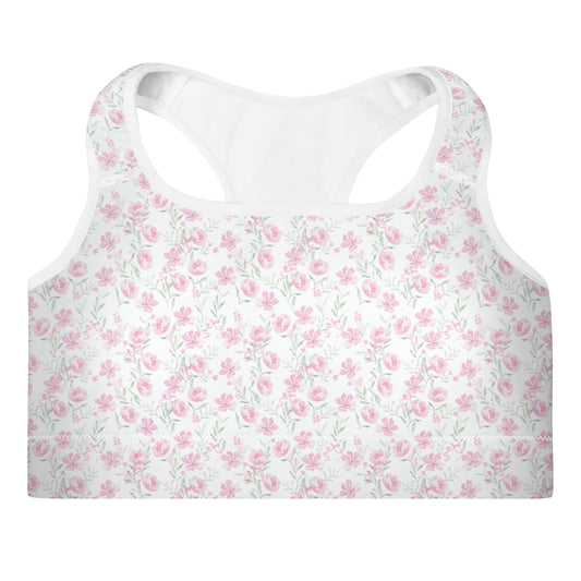 Pink Floral Padded Sports Bra